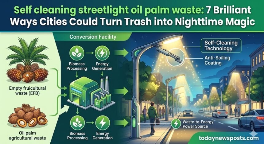 Self cleaning streetlight oil palm waste